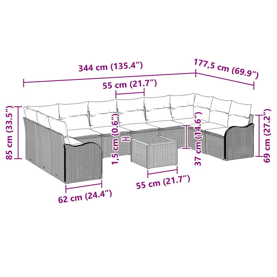 Garden Sofa Set 11 pcs Grey Poly Rattan