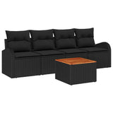 Garden Sofa Set with Cushion 5 pcs Black Poly Rattan - Front View