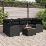 Garden Sofa Set with Cushion 7 pcs Black Poly Rattan