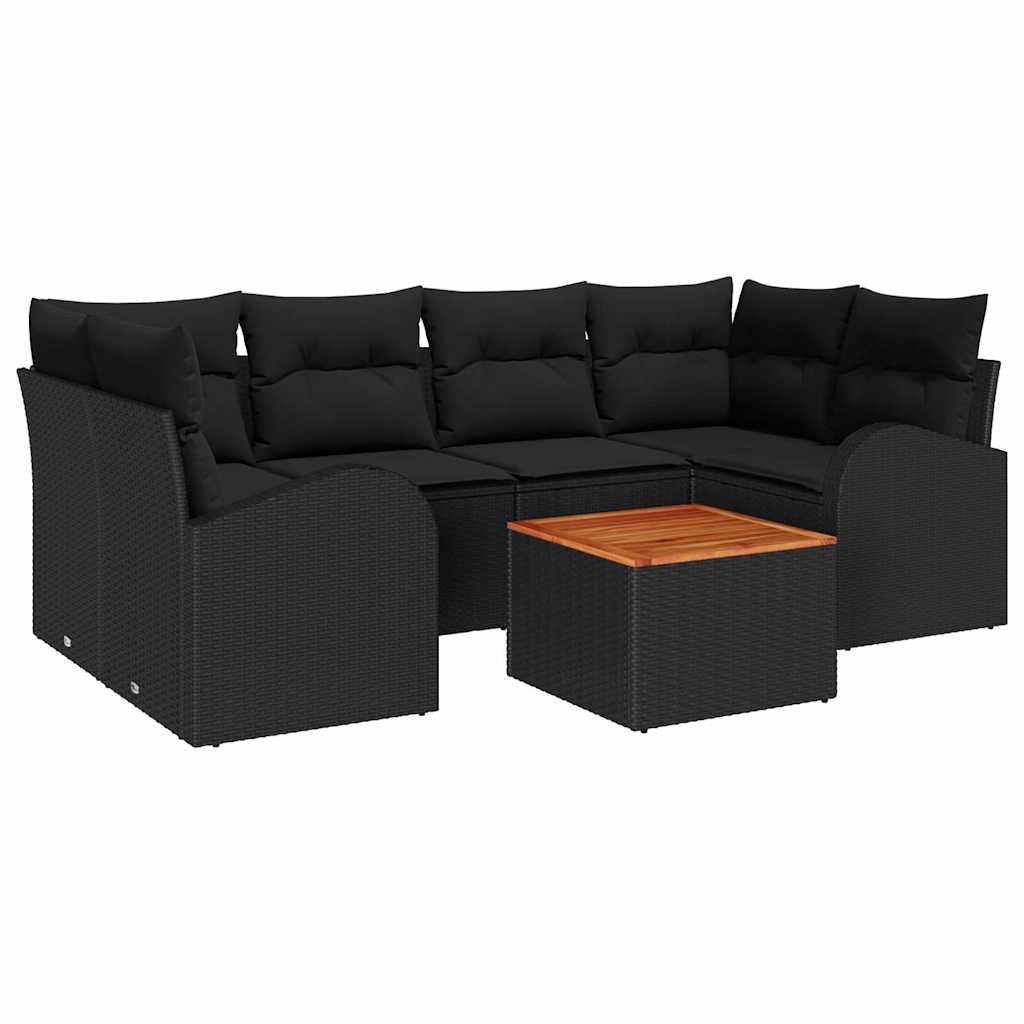 Garden Sofa Set with Cushion 7 pcs Black Poly Rattan
