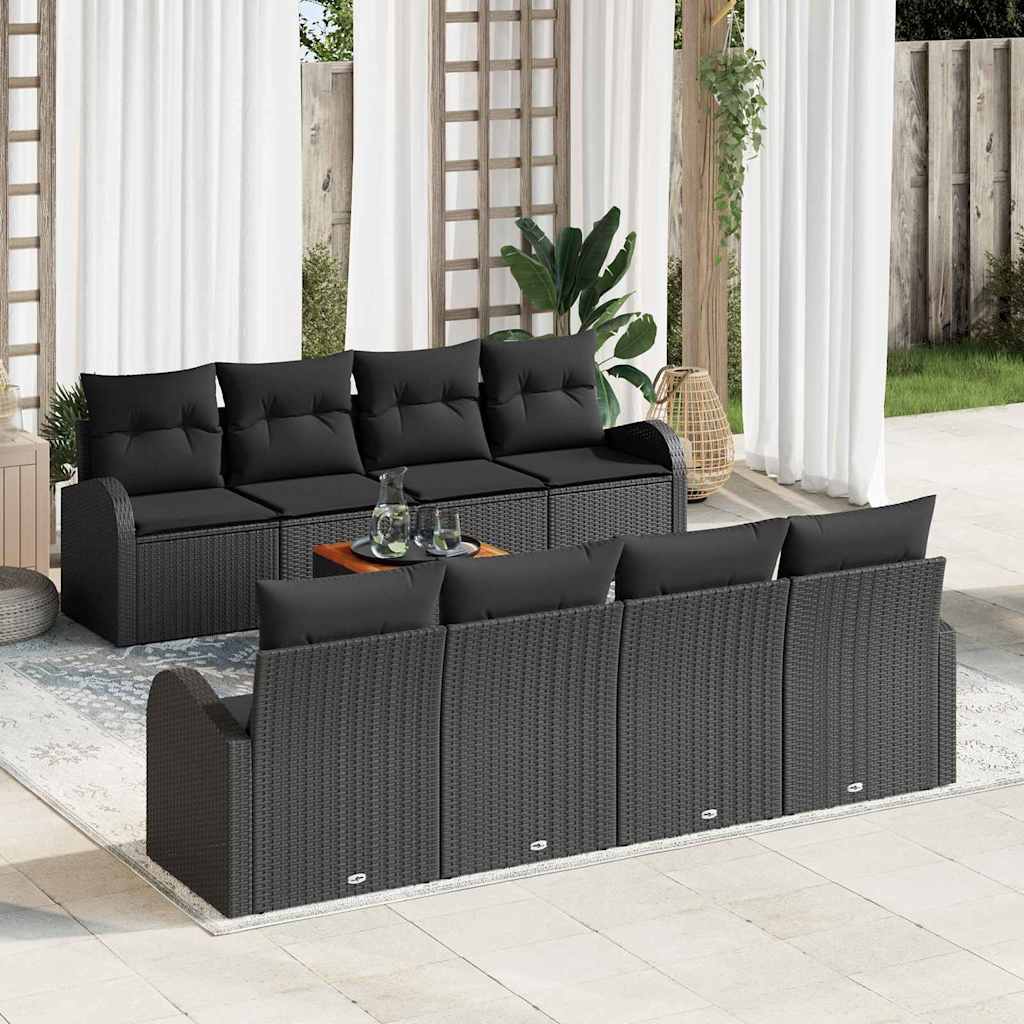 Garden Sofa Set with Cushion 9 pcs Black Poly Rattan