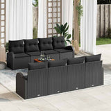 Garden Sofa Set with Cushion 9 pcs Black Poly Rattan