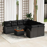 Garden Sofa Set with Cushion 9 pcs Black Poly Rattan