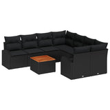 Garden Sofa Set with Cushion 9 pcs Black Poly Rattan