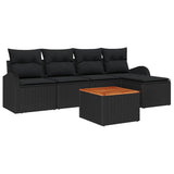 Garden Sofa Set 6 pcs Black Poly rattan - Front View