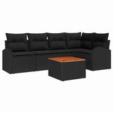 Garden Sofa Set 6 pcs Black Poly rattan - Front View