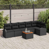 Garden Sofa Set with Cushion 7 pcs Black Poly Rattan