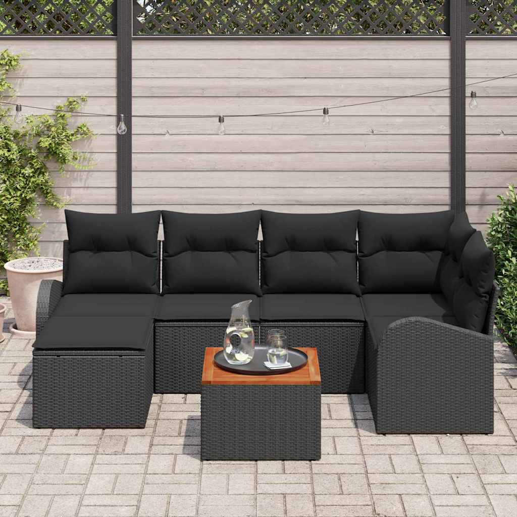 Garden Sofa Set with Cushion 7 pcs Black Poly Rattan