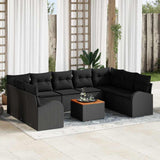 Garden Sofa Set with Cushion 10 pcs Black Poly Rattan