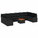 Garden Sofa Set with Cushion 11 pcs Black Poly Rattan