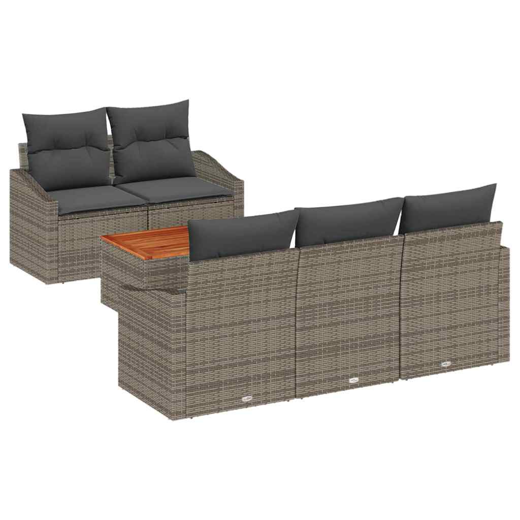 Garden Sofa Set with Cushion 6 pcs Grey Poly Rattan