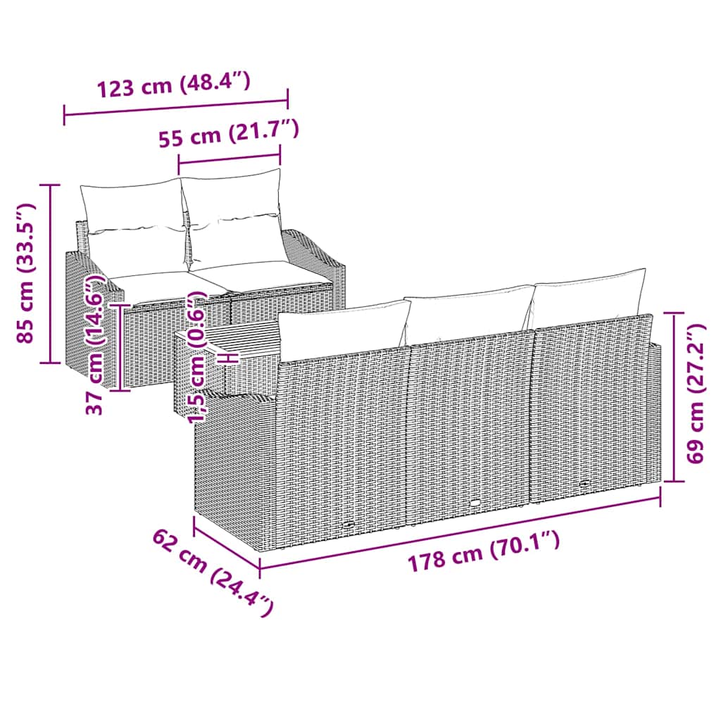 Garden Sofa Set with Cushion 6 pcs Black Poly rattan