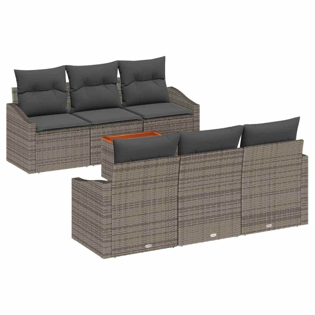 Garden Sofa Set with Cushion 7 pcs Grey Poly Rattan