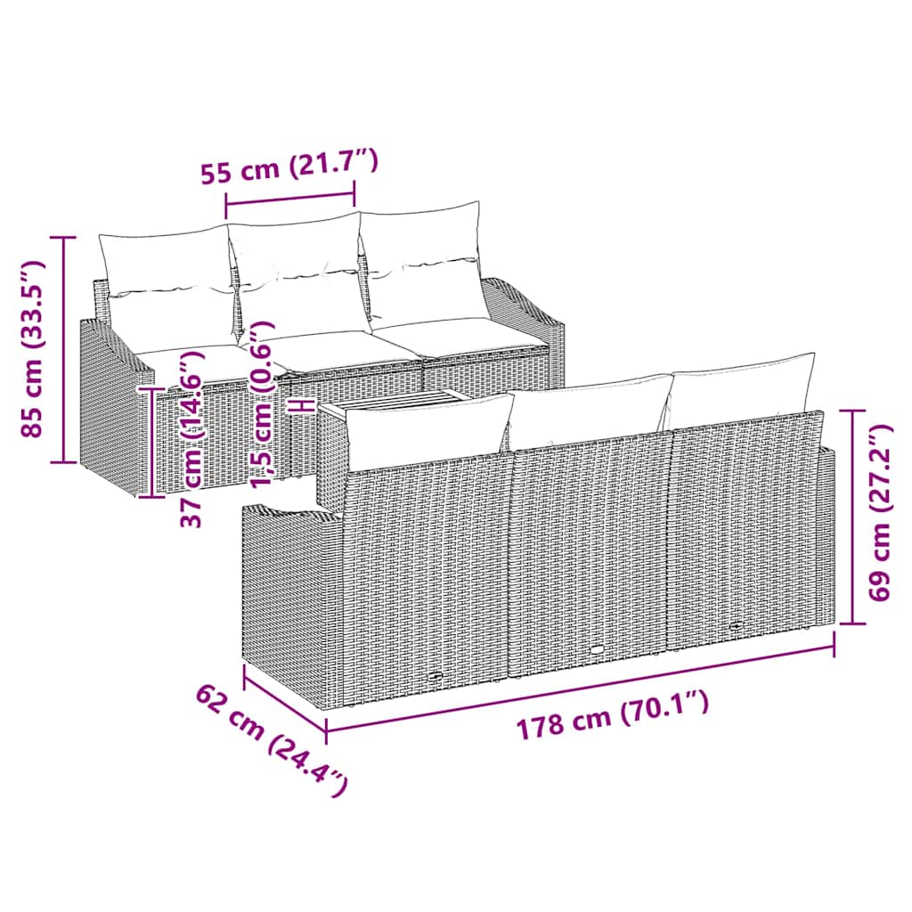Garden Sofa Set with Cushion 7 pcs Grey Poly Rattan