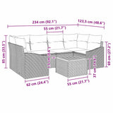 Garden Sofa Set with Cushion 7 pcs Grey Poly rattan - Rear View