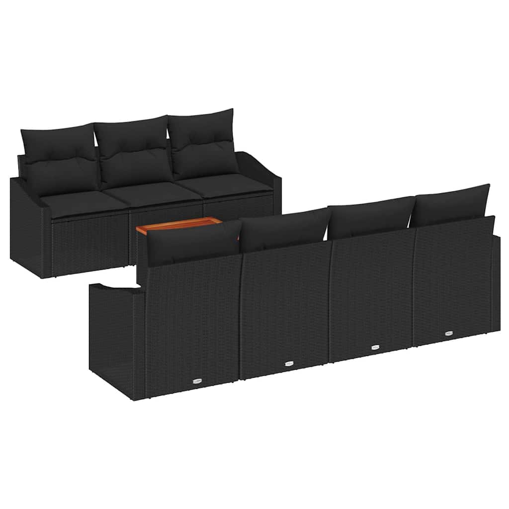 Garden Sofa Set with Cushion 8 pcs Black Poly Rattan
