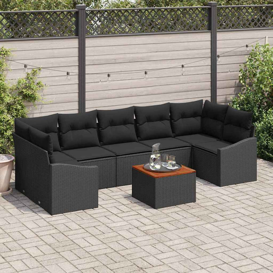Garden Sofa Set 8 pcs Black Poly Rattan