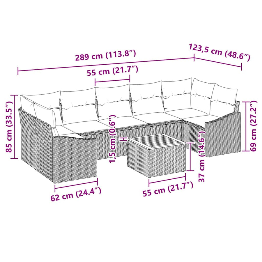 Garden Sofa Set 8 pcs Black Poly Rattan