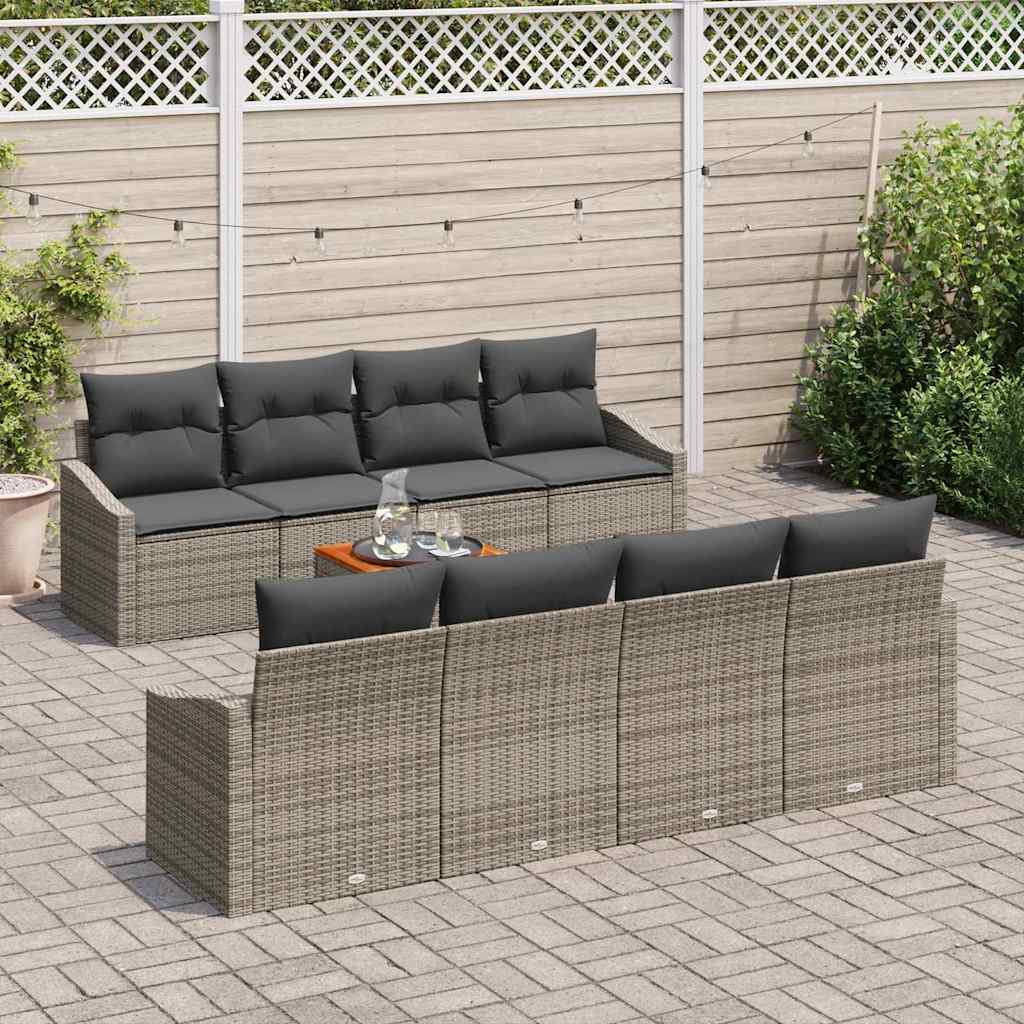 Garden Sofa Set 9 pcs Grey Poly Rattan
