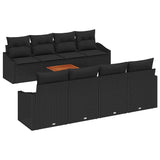 Garden Sofa Set with Cushion 9 pcs Black Poly rattan - Front View
