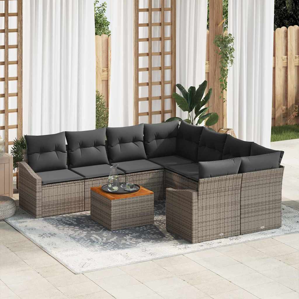 Garden Sofa Set 9 pcs Grey Poly Rattan