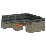 Garden Sofa Set with Cushion 9 pcs Grey Poly rattan - Front View