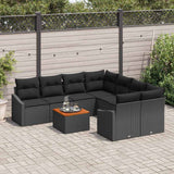 Garden Sofa Set with Cushion 9 pcs Black Poly rattan - Side View