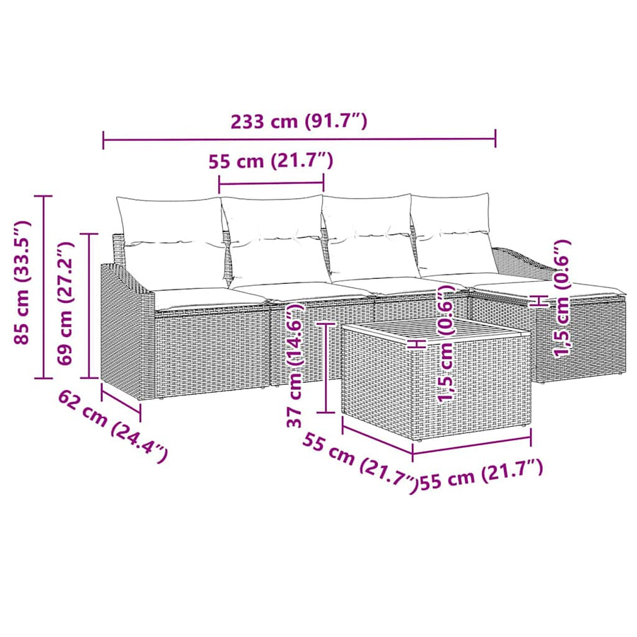 Garden Sofa Set 6 pcs Grey Poly Rattan