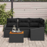 Garden Sofa Set with Cushion 5 pcs Black Poly rattan - Side View