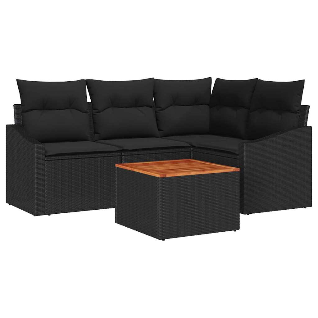 Garden Sofa Set with Cushion 5 pcs Black Poly Rattan
