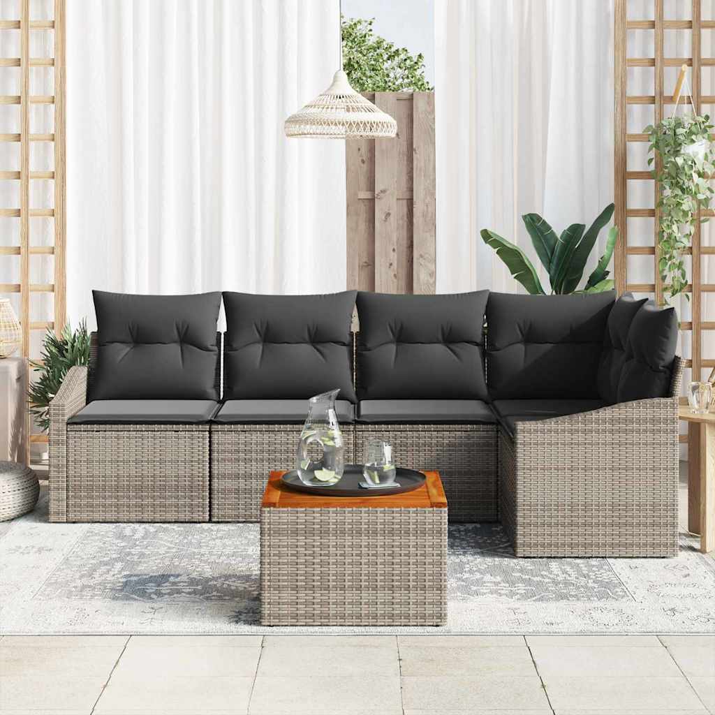 Garden Sofa Set with Cushion 6 pcs Grey Poly Rattan