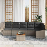 Garden Sofa Set with Cushion 7 pcs Grey Poly Rattan