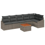 Garden Sofa Set with Cushion 7 pcs Grey Poly rattan - Front View