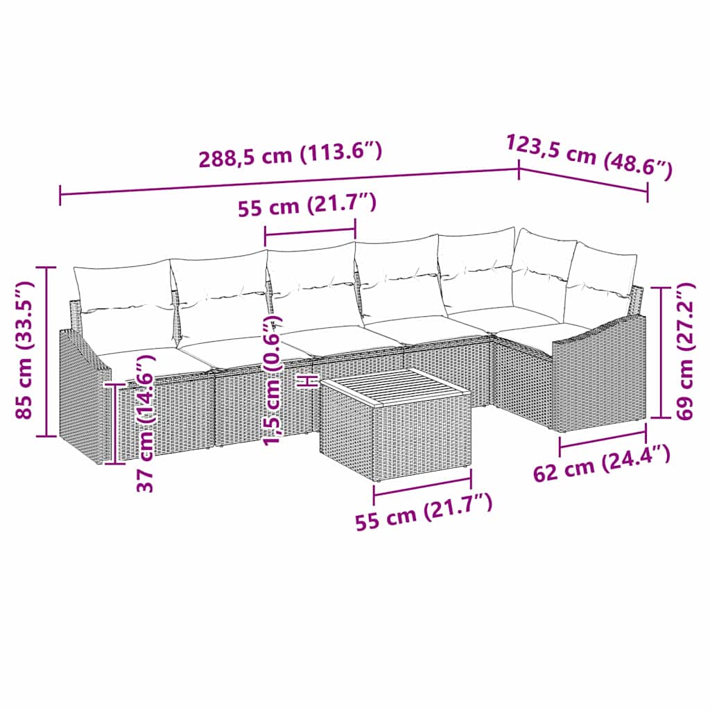 Garden Sofa Set with Cushion 7 pcs Grey Poly Rattan