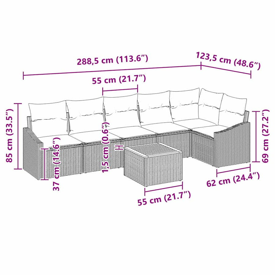 Garden Sofa Set 7 pcs Grey Poly Rattan