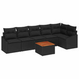 Garden Sofa Set with Cushion 7 pcs Black Poly Rattan