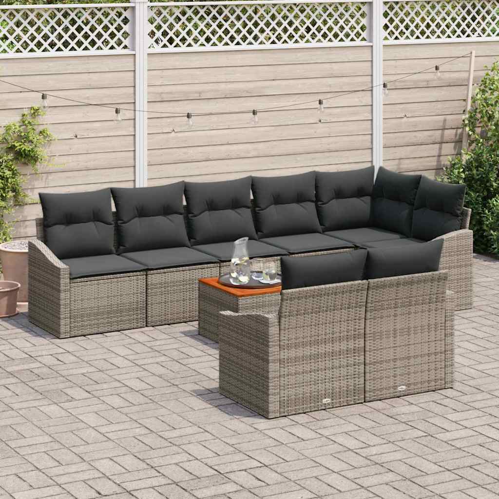 Garden Sofa Set with Cushion 9 pcs Grey Poly rattan