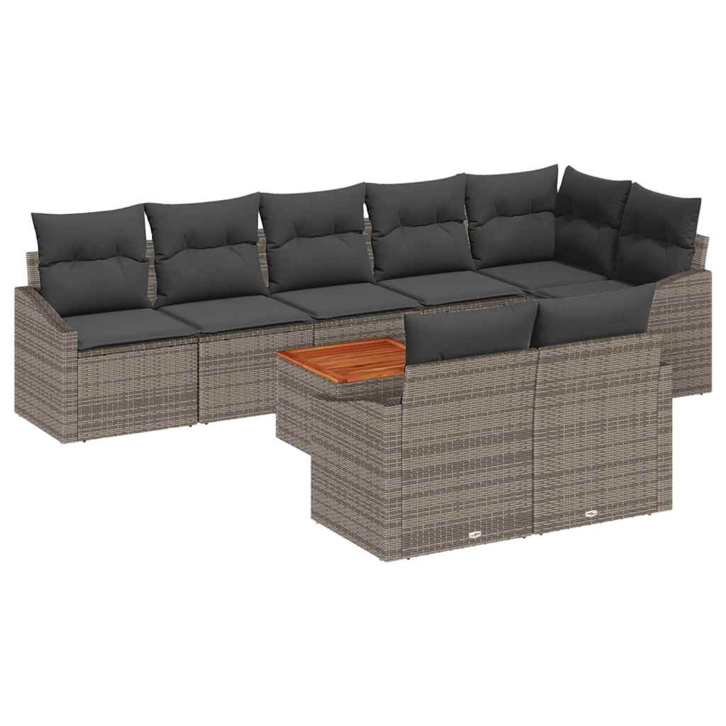 Garden Sofa Set with Cushion 9 pcs Grey Poly Rattan