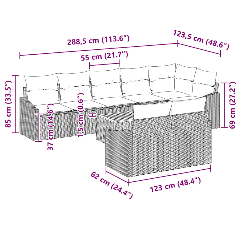 Garden Sofa Set with Cushion 9 pcs Grey Poly Rattan
