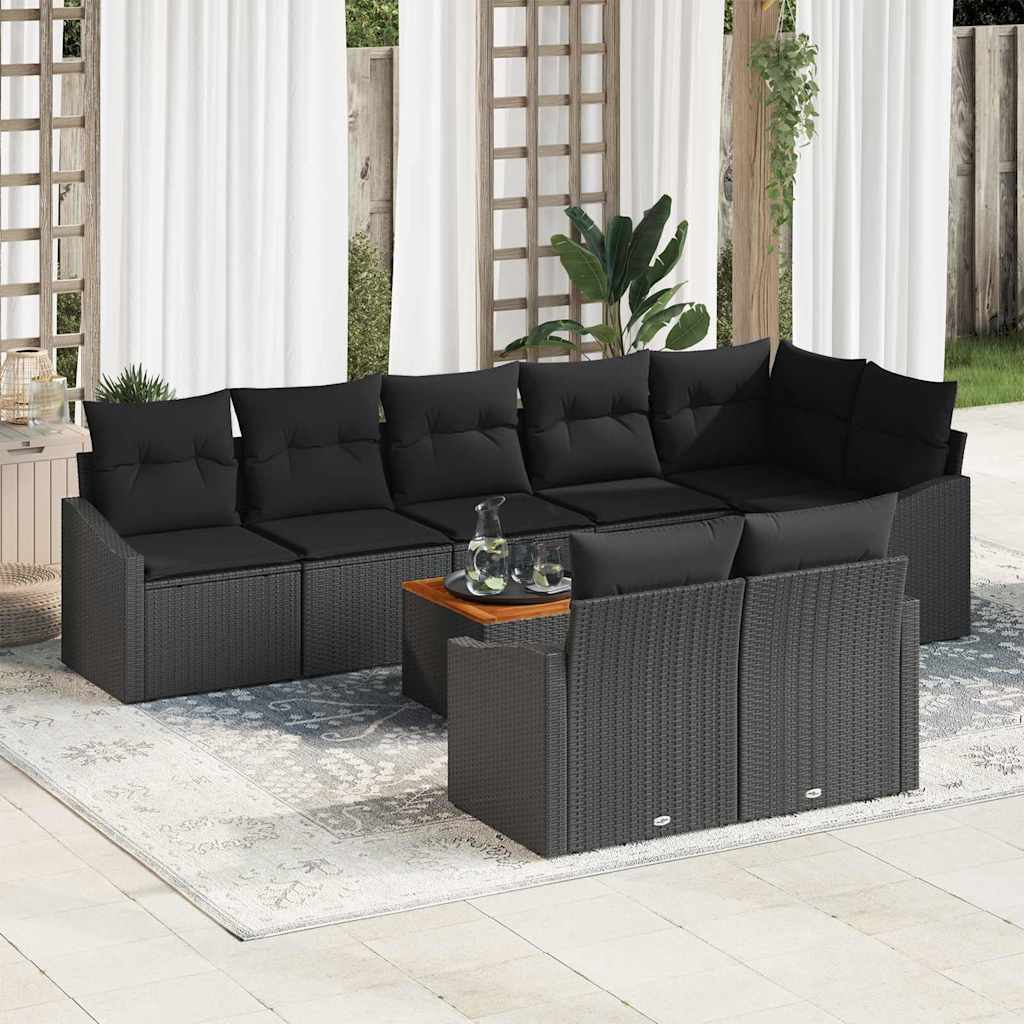 Garden Sofa Set with Cushion 9 pcs Black Poly rattan