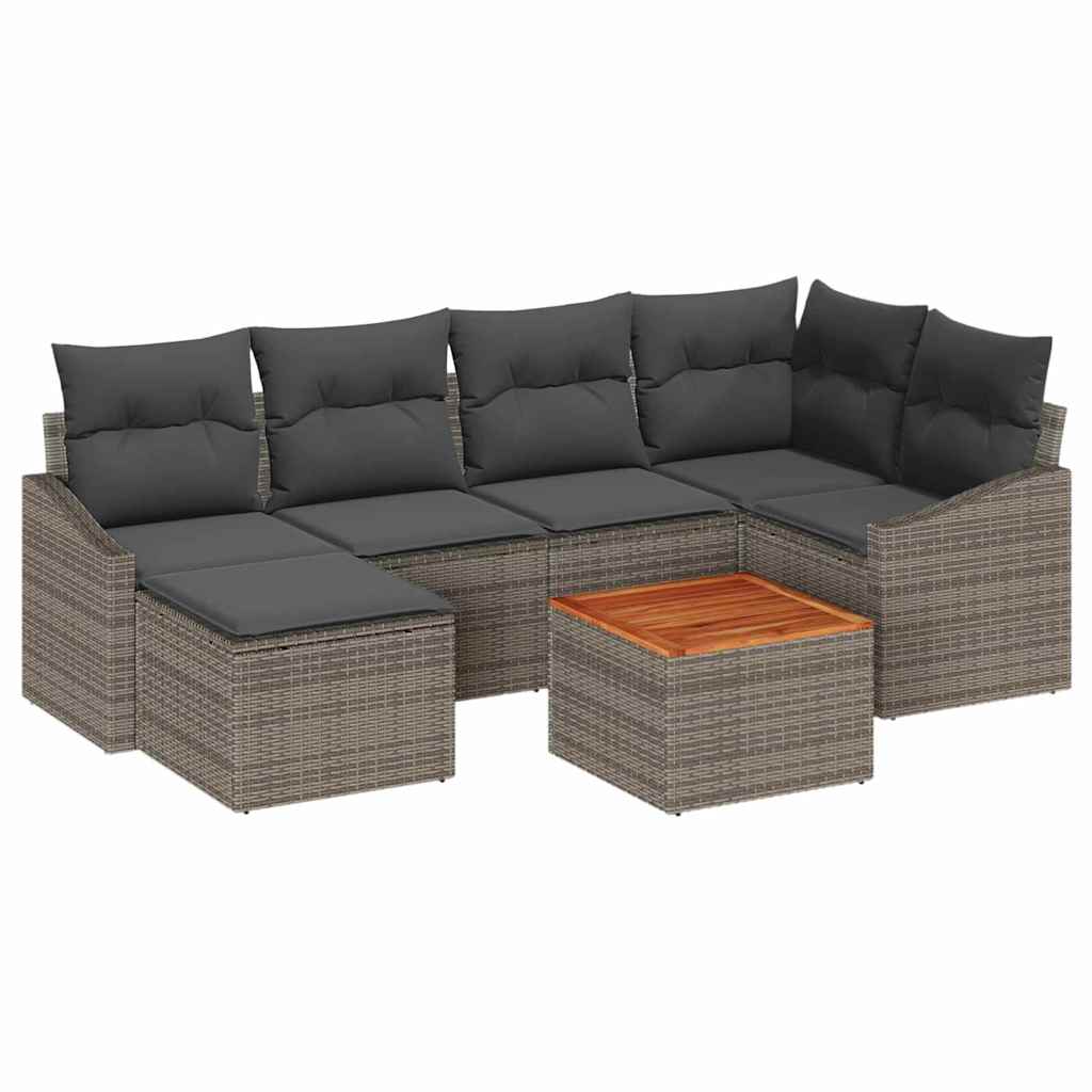Garden Sofa Set with Cushion 7 pcs Grey Poly Rattan