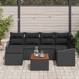 Garden Sofa Set with Cushion 7 pcs Black Poly rattan - Side View