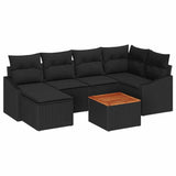 Garden Sofa Set with Cushion 7 pcs Black Poly rattan - Front View