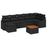 Garden Sofa Set with Cushion 8 pcs Black Poly rattan - Front View