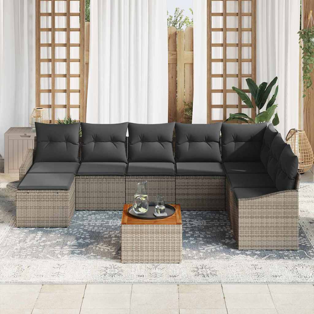 Garden Sofa Set with Cushion 9 pcs Grey Poly Rattan