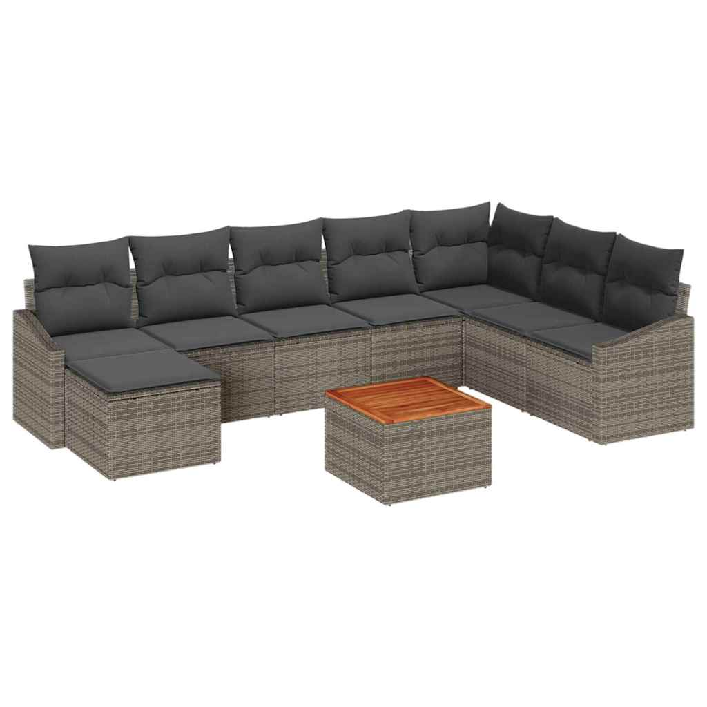 Garden Sofa Set with Cushion 9 pcs Grey Poly Rattan
