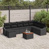 Garden Sofa Set with Cushion 9 pcs Black Poly Rattan