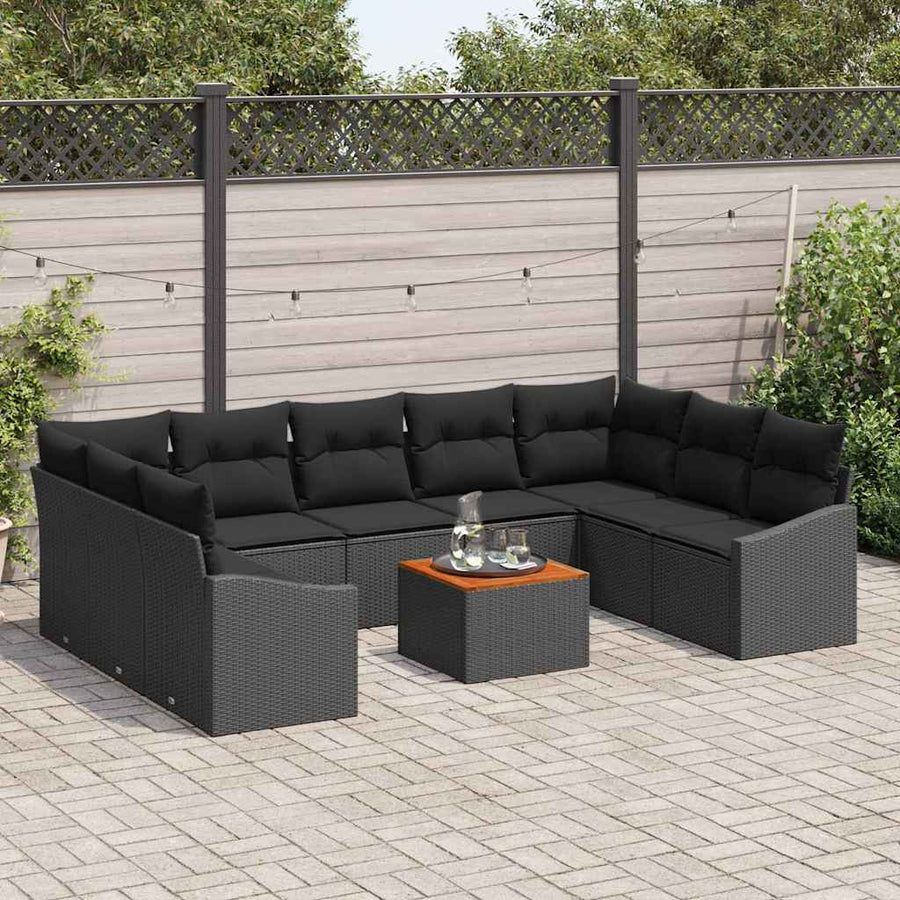 Garden Sofa Set 10 pcs Black Poly Rattan