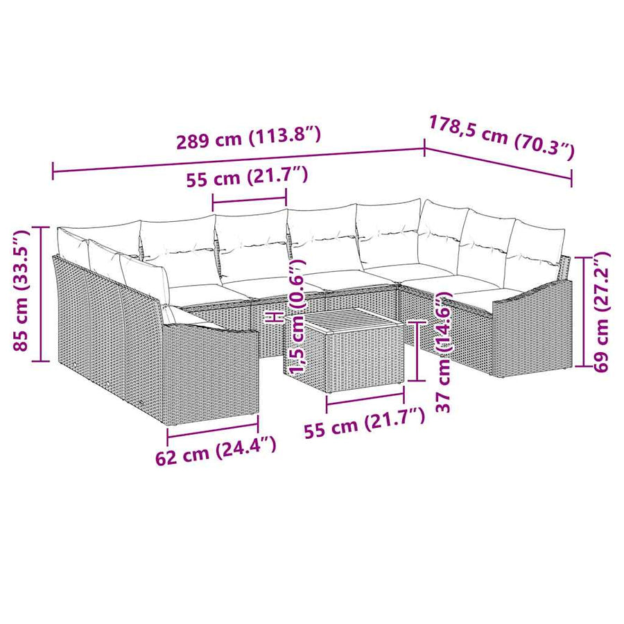 Garden Sofa Set 10 pcs Black Poly Rattan