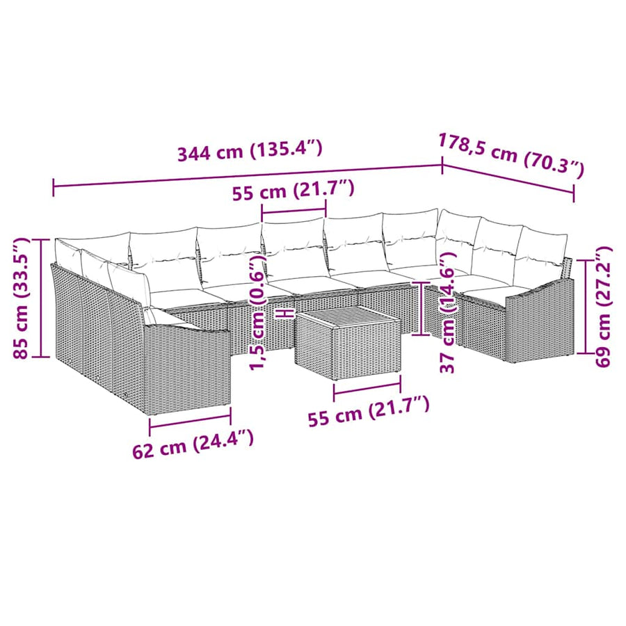 Garden Sofa Set 11 pcs Grey Poly Rattan